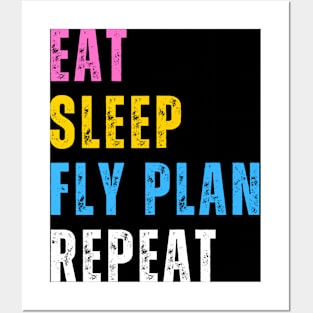 Eat Sleep Fly Planes Repeat - Trendy Airplane Pilot Posters and Art